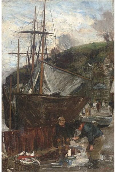 Inspecting The Catch Oil Painting by John Robertson Reid