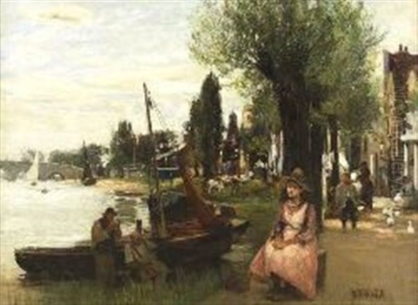 On The Riverbank Oil Painting by John Robertson Reid