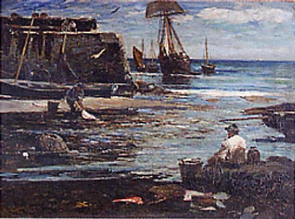 Fowey Harbour At Low Tide Oil Painting by John Robertson Reid