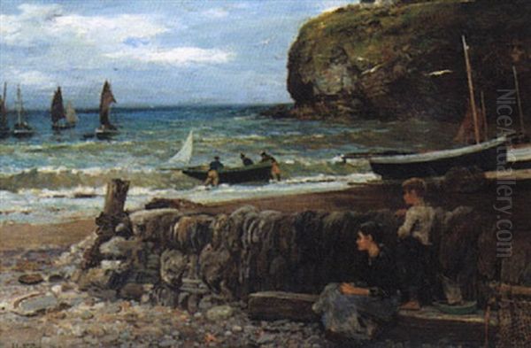 Watching The Fishermen Oil Painting by John Robertson Reid