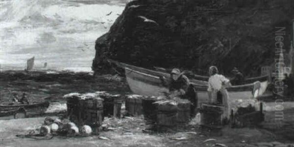 Herring Harvest Staithes Oil Painting by John Robertson Reid