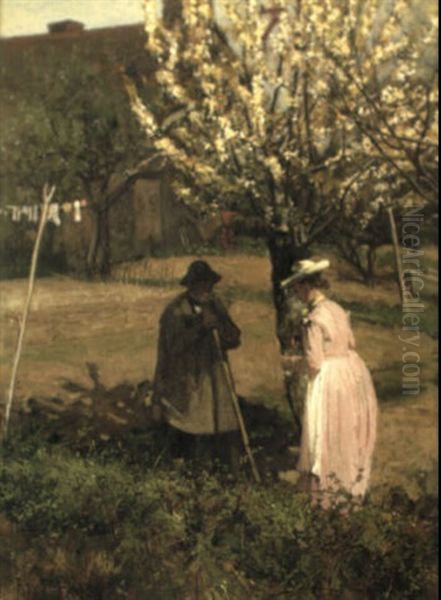 Beneath The Cherry Blossom Oil Painting by John Robertson Reid