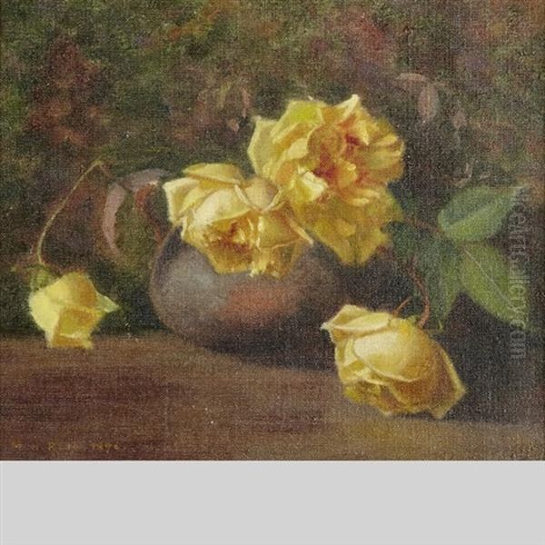 Still Life With White Roses Oil Painting by Mary Augusta Hiester Reid