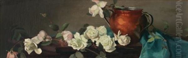 Still Life With Copper Pot And Roses Oil Painting by Mary Augusta Hiester Reid