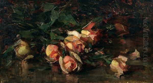 Still Life With Roses Oil Painting by Mary Augusta Hiester Reid