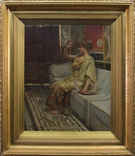 Lady In Opulent Interior With Doves Oil Painting by Robert Payton Reid