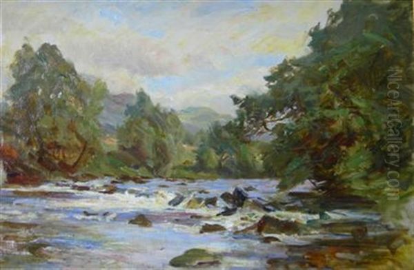 A Sunlit Highland River (+ Another; 2 Works) Oil Painting by Robert Payton Reid