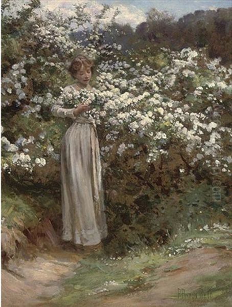 When The Thorn Is White With Blossom (+ All In A Garden Fair; Pair) Oil Painting by Robert Payton Reid