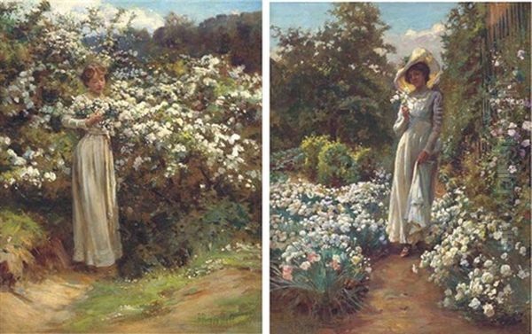 When The Thorn Is White With Blossom (+ All In A Garden Fair, 1911; Pair) Oil Painting by Robert Payton Reid