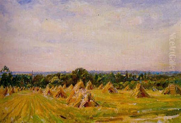 From Witten Hill, Harvest Scene Oil Painting by Robert Payton Reid