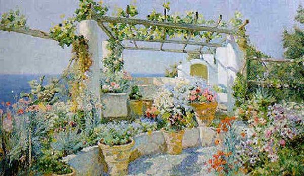 A Neapolitan Terraced Garden Oil Painting by Robert Payton Reid