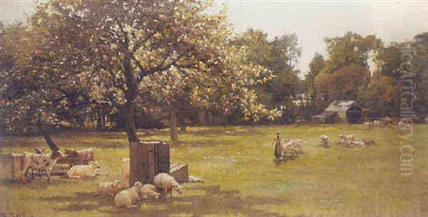 A Farm In Spring Oil Painting by Samuel Reid