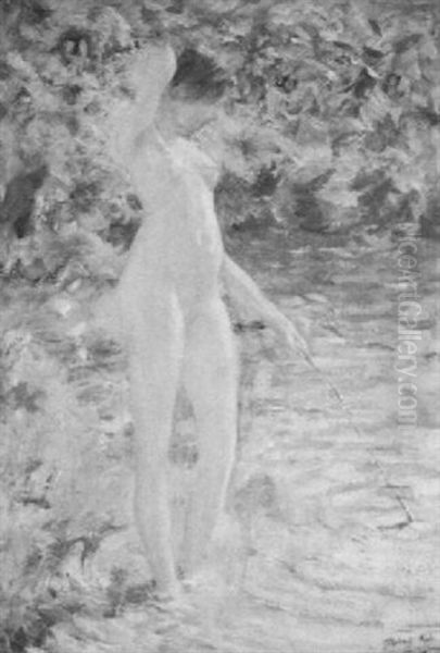 Nude In Forrest Pond Oil Painting by Robert Reid