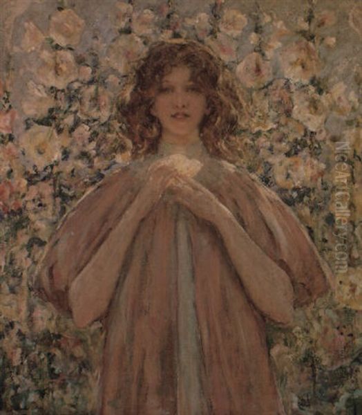 Young Woman In Pink Oil Painting by Robert Reid