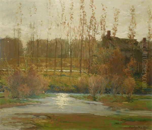 Landscape With House, Trees And Stream Oil Painting by Charles Reiffel