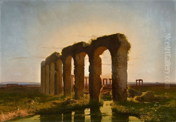 Landscape In The Campania With Ruins Of An Aqueduct Oil Painting by Karl Theodor Reiffenstein