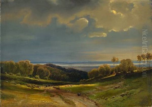 Blick Vom Niederwald Auf Rheinhessen Oil Painting by Karl Theodor Reiffenstein