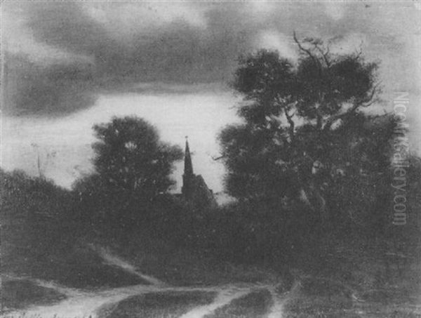 Hugelige Landschaft Mit Dorfkirche Und Staffage Oil Painting by Karl Theodor Reiffenstein