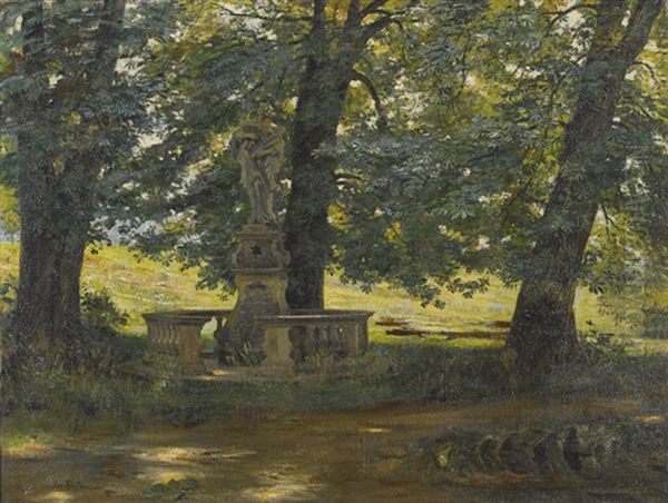 Sommerlicher Park Mit Barocker Heiligenstatue Oil Painting by Leo Reiffenstein