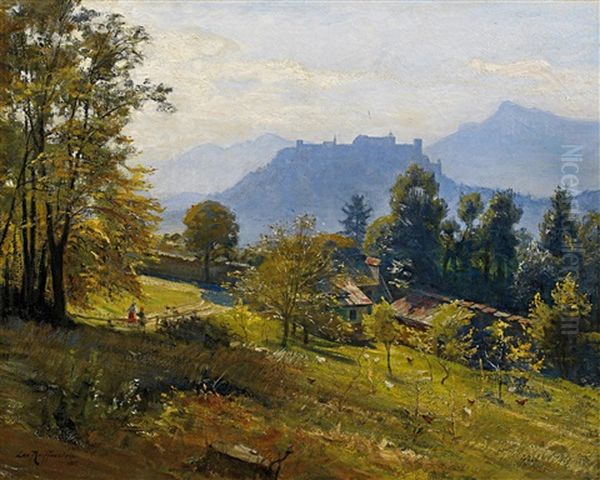 Blick Auf Die Salzburg Oil Painting by Leo Reiffenstein