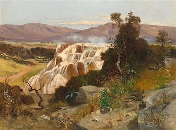 Blick Auf Die Sinterterrassen Von Pamukkale In Der Turkei Oil Painting by Paul Reiffenstein