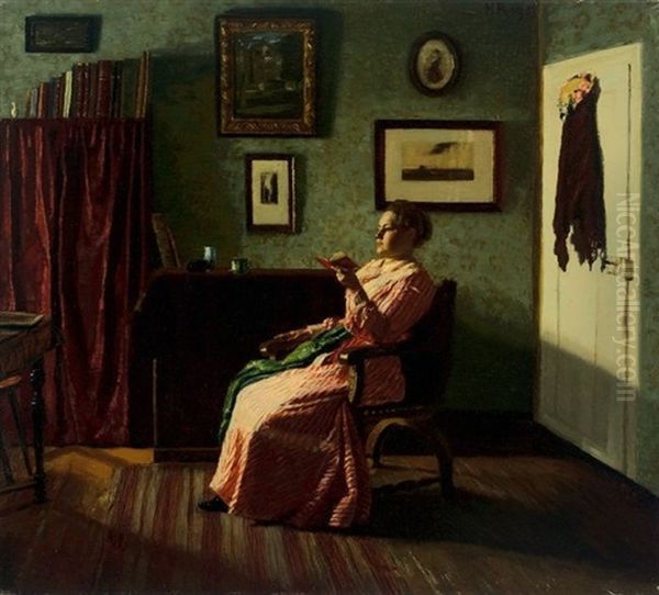 Interieur (frau Reifferscheid Lesend) Oil Painting by Heinrich Reifferscheid