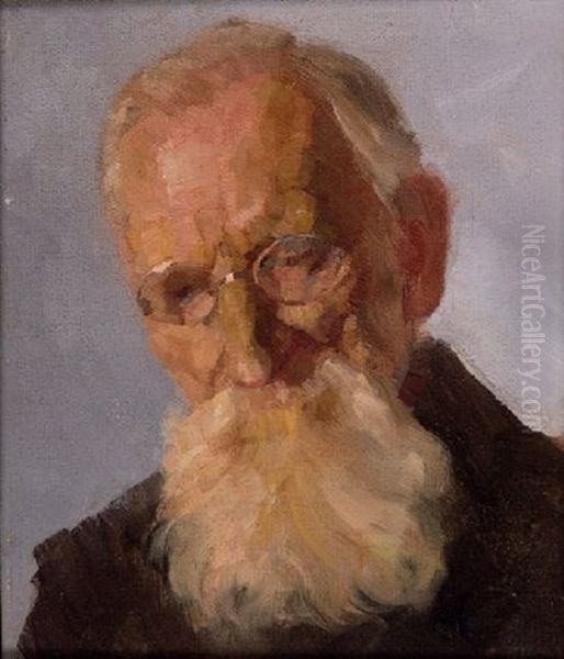 Portraitkopf Eines Bartigen Alten Mannes (+ Sitzender Bartiger Mann Im Wirtshaus, Dd 1919; Verso) Oil Painting by Heinrich Reifferscheid