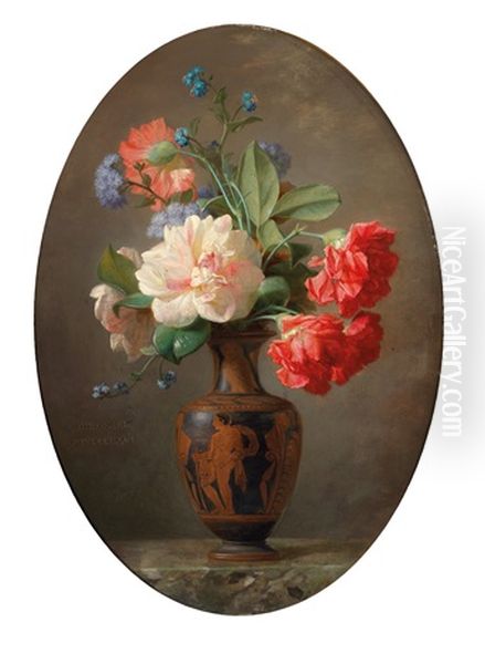 Blumenstraus In Einer Vase Mit Altgriechischen Motiven Oil Painting by Jean Marie Reignier