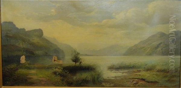 Paysage Au Lac De Montagne Oil Painting by Jean Marie Reignier