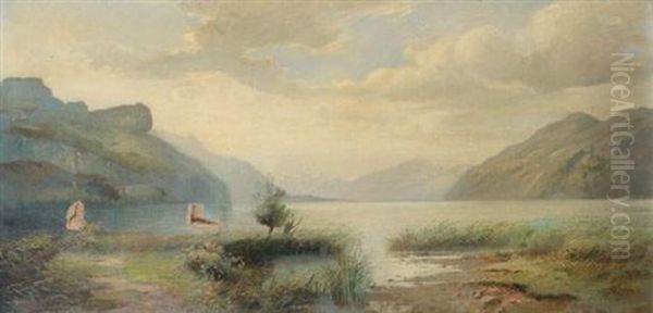 Paysage Au Lac De Montagne Oil Painting by Jean Marie Reignier