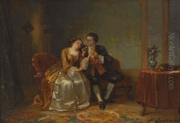 Liebespaar Im Salon Oil Painting by Henricus Engelbertus Reijntjens