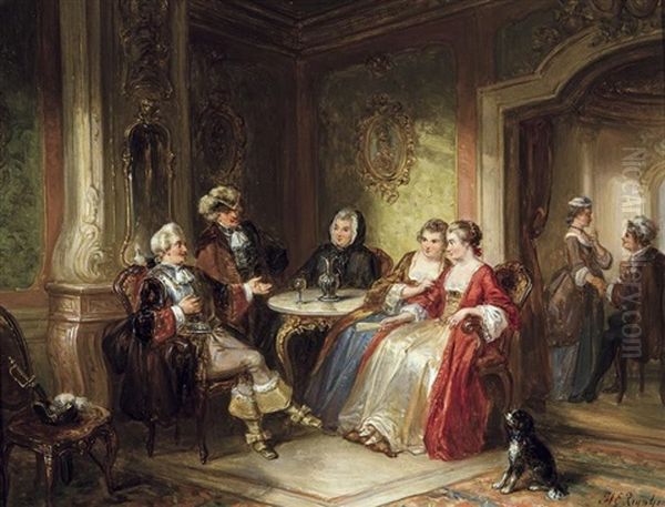 La Demande En Mariage Oil Painting by Henricus Engelbertus Reijntjens