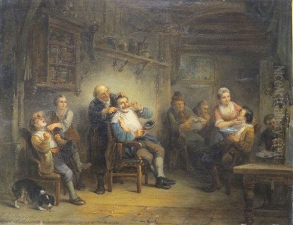 Chez Le Barbier Oil Painting by Henricus Engelbertus Reijntjens