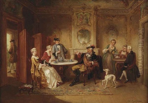 Listening To Merry Tales Oil Painting by Henricus Engelbertus Reijntjens