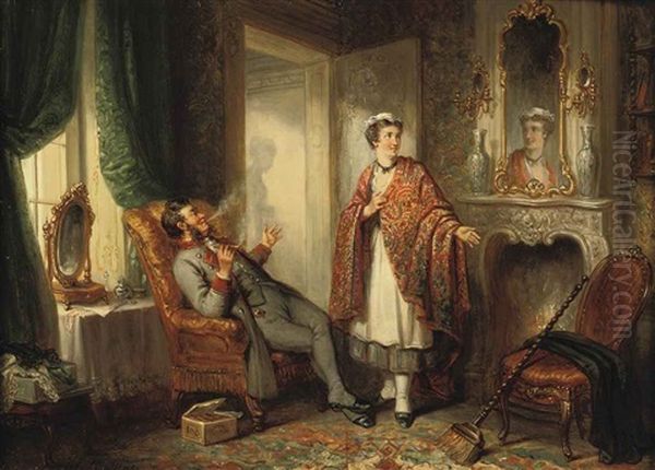 Op De Kamer Van Mevrouw: The Mischievous Servants Oil Painting by Henricus Engelbertus Reijntjens