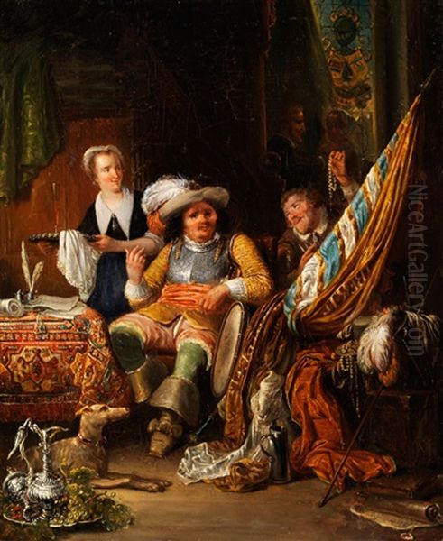 Barockes Interieur Mit Einem Landsknecht Im Lehnstuhl Oil Painting by Henricus Engelbertus Reijntjens