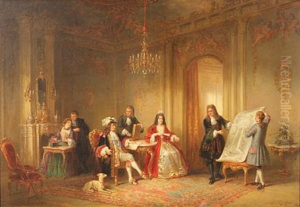 King Louis Xiv And The Plans Of Versailles Oil Painting by Henricus Engelbertus Reijntjens