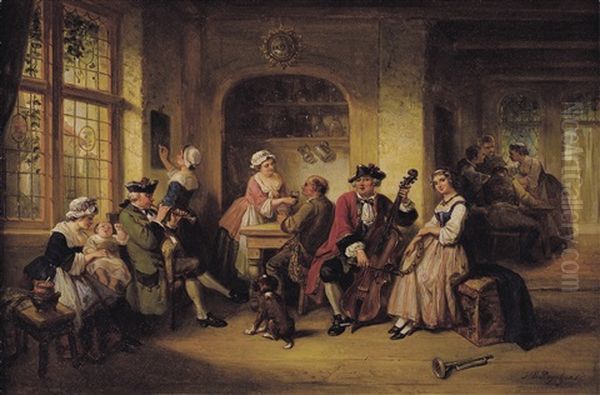 Merry Company In A Tavern Oil Painting by Henricus Engelbertus Reijntjens