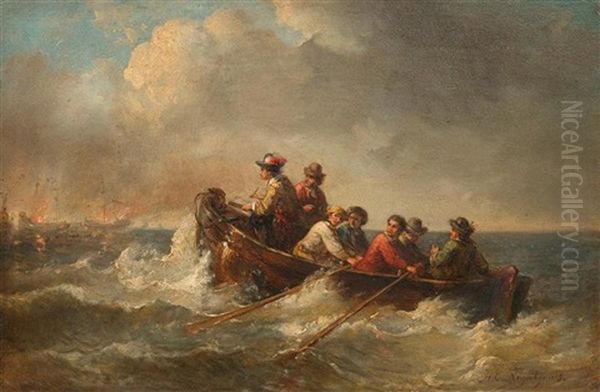 Personen In Einem Ruderboot Oil Painting by Henricus Engelbertus Reijntjens