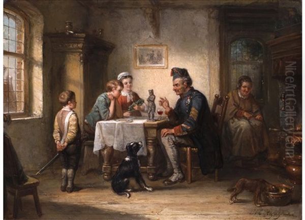 Grossvater Erzahlt Aus Dem Napoleonkrieg Oil Painting by Henricus Engelbertus Reijntjens