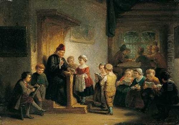 Unterricht In Der Dorfschule Oil Painting by Henricus Engelbertus Reijntjens