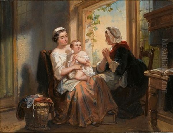 Three Generations Oil Painting by Henricus Engelbertus Reijntjens