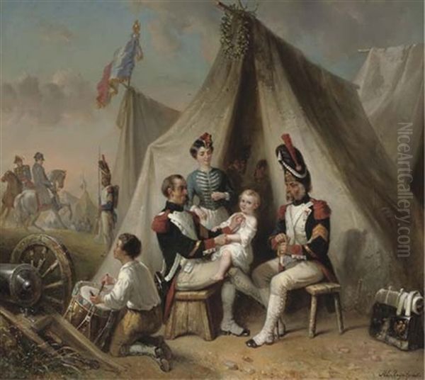 In Napoleon's Camp - Awarding A Medal Oil Painting by Henricus Engelbertus Reijntjens