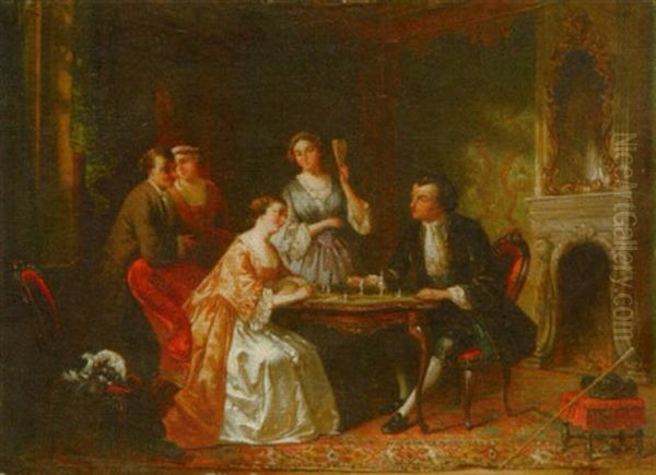 A Game Of Chess Oil Painting by Henricus Engelbertus Reijntjens