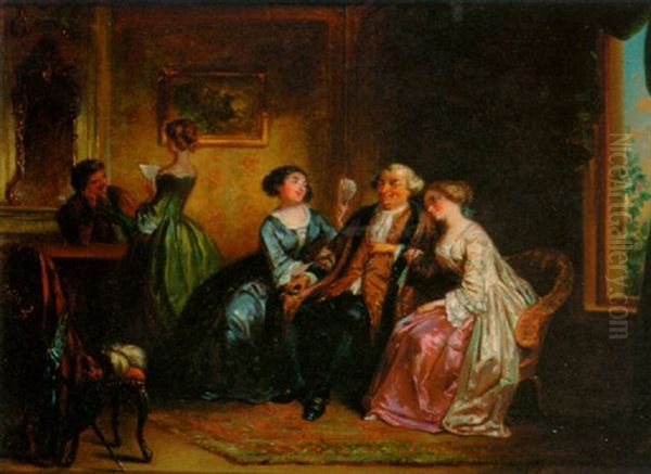 Elegant Company In A Drawing Room Interior Oil Painting by Henricus Engelbertus Reijntjens