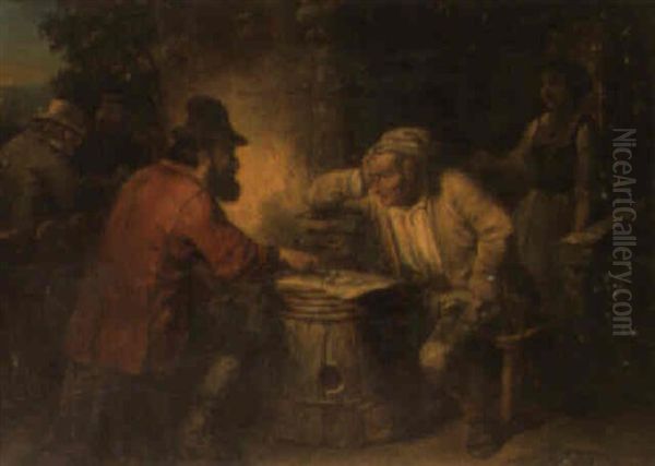 The Dice Players Oil Painting by Henricus Engelbertus Reijntjens