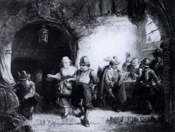 Figures At An Inn by Henricus Engelbertus Reijntjens