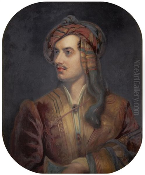 Portrait Of Lord Byron In Albanian Dress Oil Painting by John Lewis Reilly