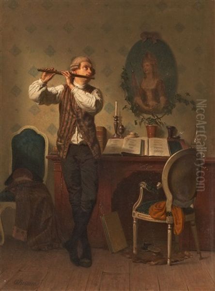 Interieur Mit Flotenspieler Oil Painting by Georg Reimer