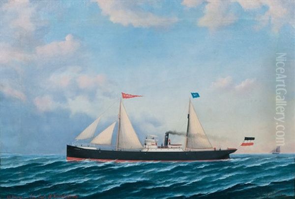 The Energie With A Pilot Boat And A Lighthouse Oil Painting by Heinrich Reimers